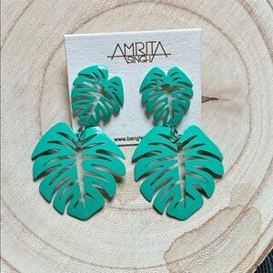 Amrita Singh Teal Leaf Earrings